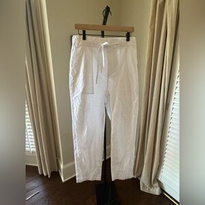 Crisp White 100% Cotton drawstring elastic straight leg pants casual M Medium